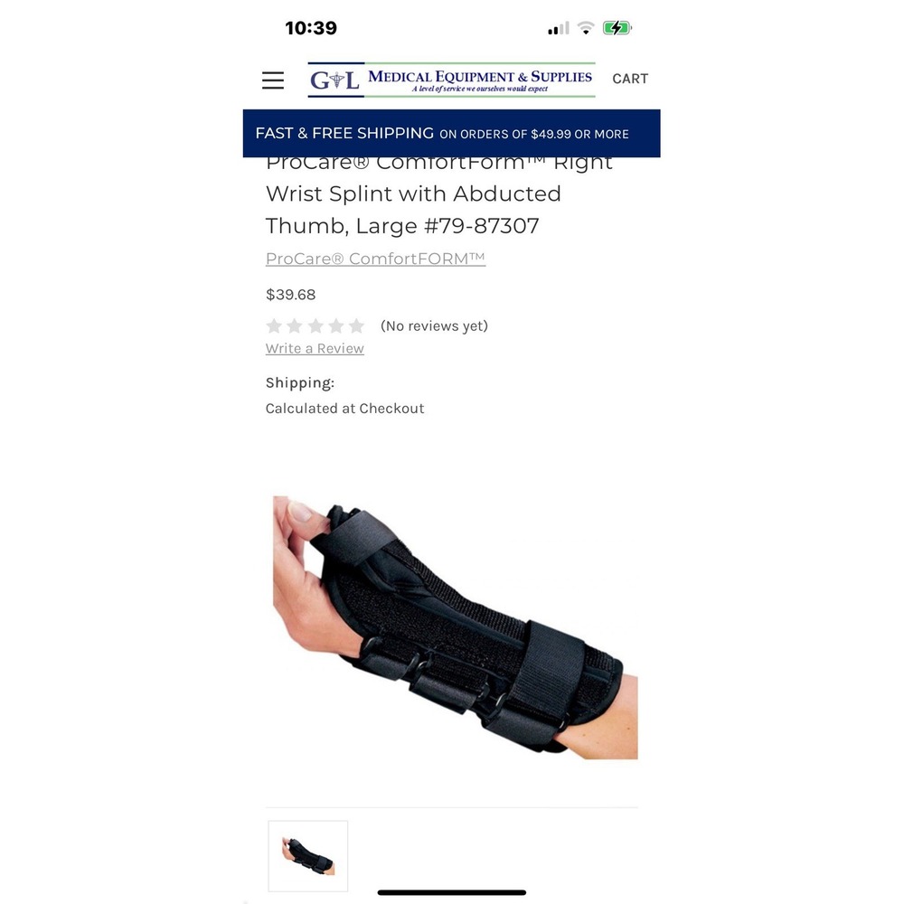 ProCare® ComfortForm™ Right Wrist Splint with Abducted‎ Thumb, Large #79-87307
